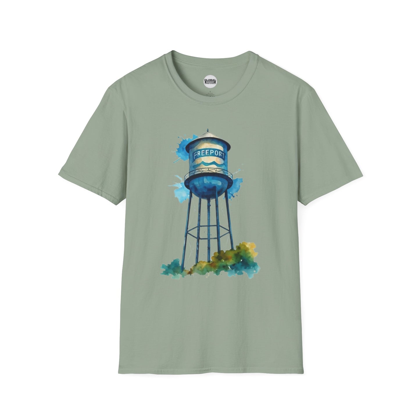 Freeport Water Tower Unisex Softstyle T-Shirt - Artsy Graphic Tee for Watercolor Lovers