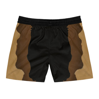 Khaki Brown Black Abstract Print Swim Trunks