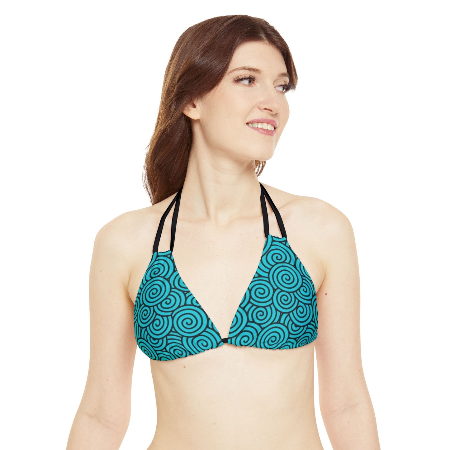 Turquoise Print Strappy Triangle Bikini Top