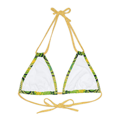 Green Yellow Black Paisley Print Strappy Triangle Bikini Top