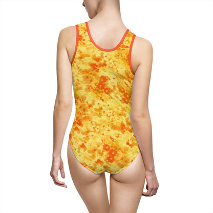 Orange and Yellow Print Women's Classic One-Piece Swimsuit