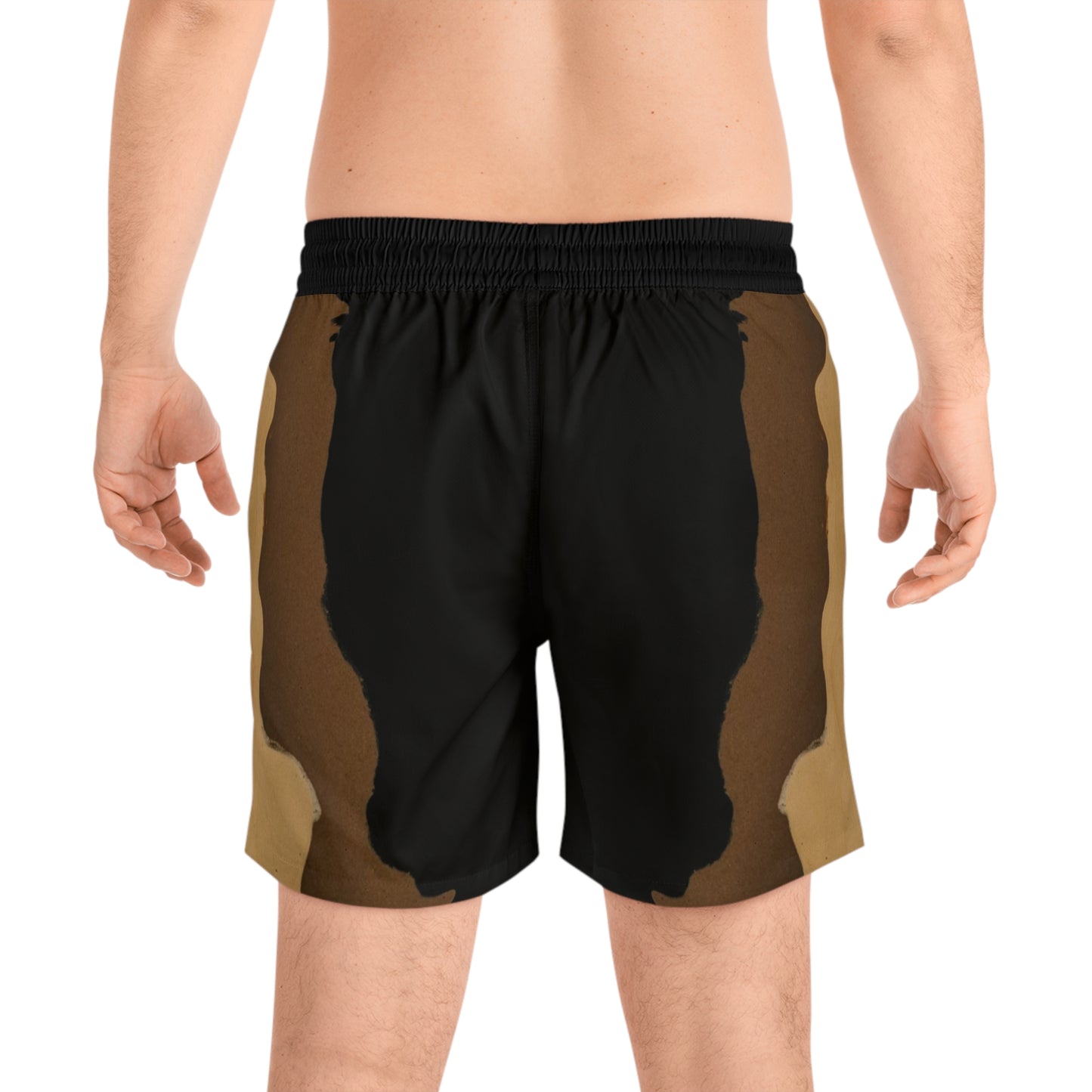 Khaki Brown Black Abstract Print Swim Trunks