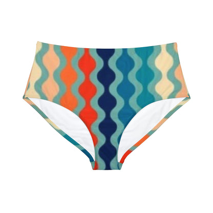 Blue Spectrum Print High-Waist Hipster Bikini Bottom