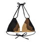 Khaki Brown Black Abstract Print Strappy Triangle Bikini Top