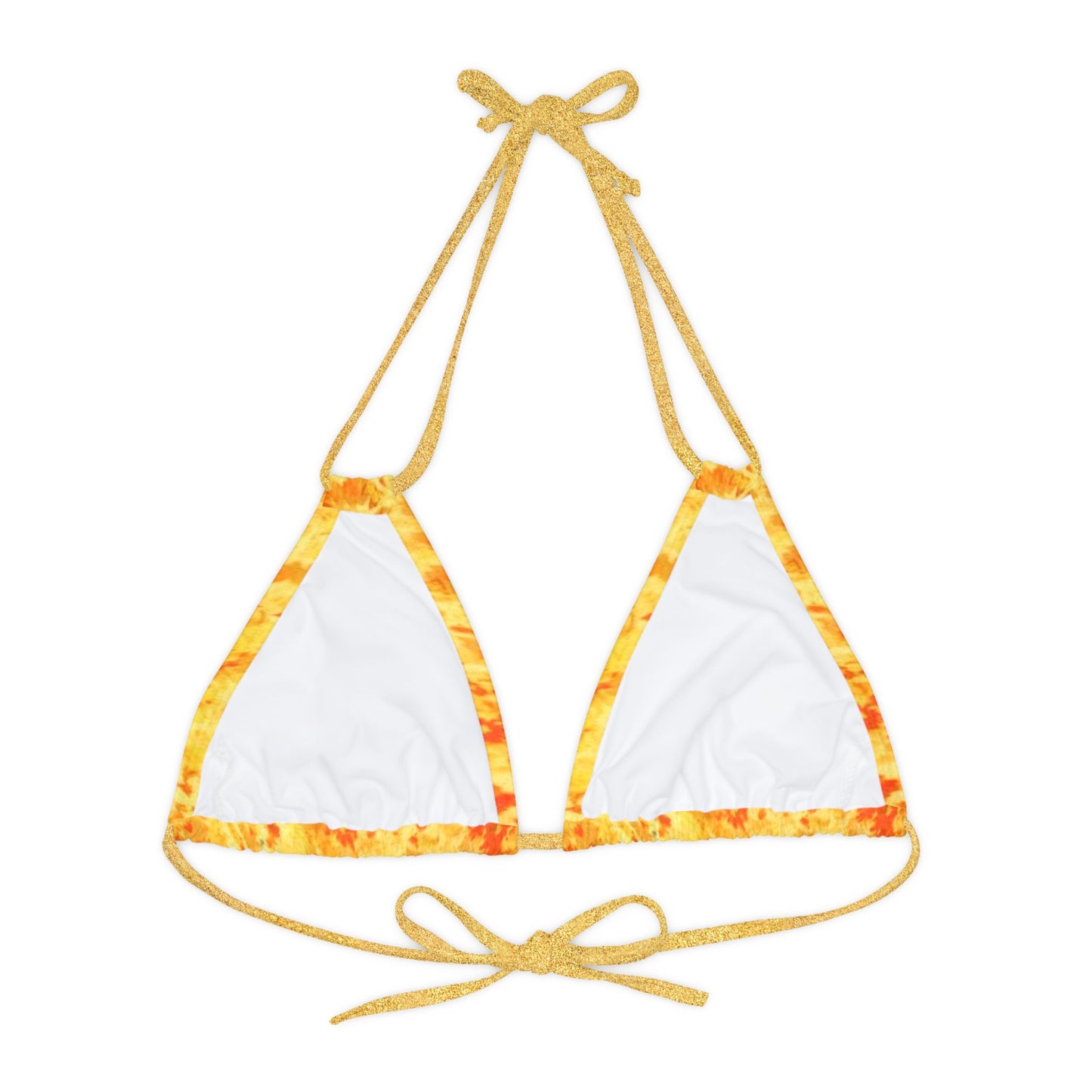 Orange and Yellow Print Strappy Triangle Bikini Top