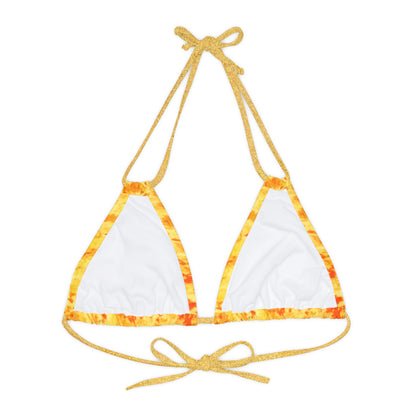 Orange and Yellow Print Strappy Triangle Bikini Top