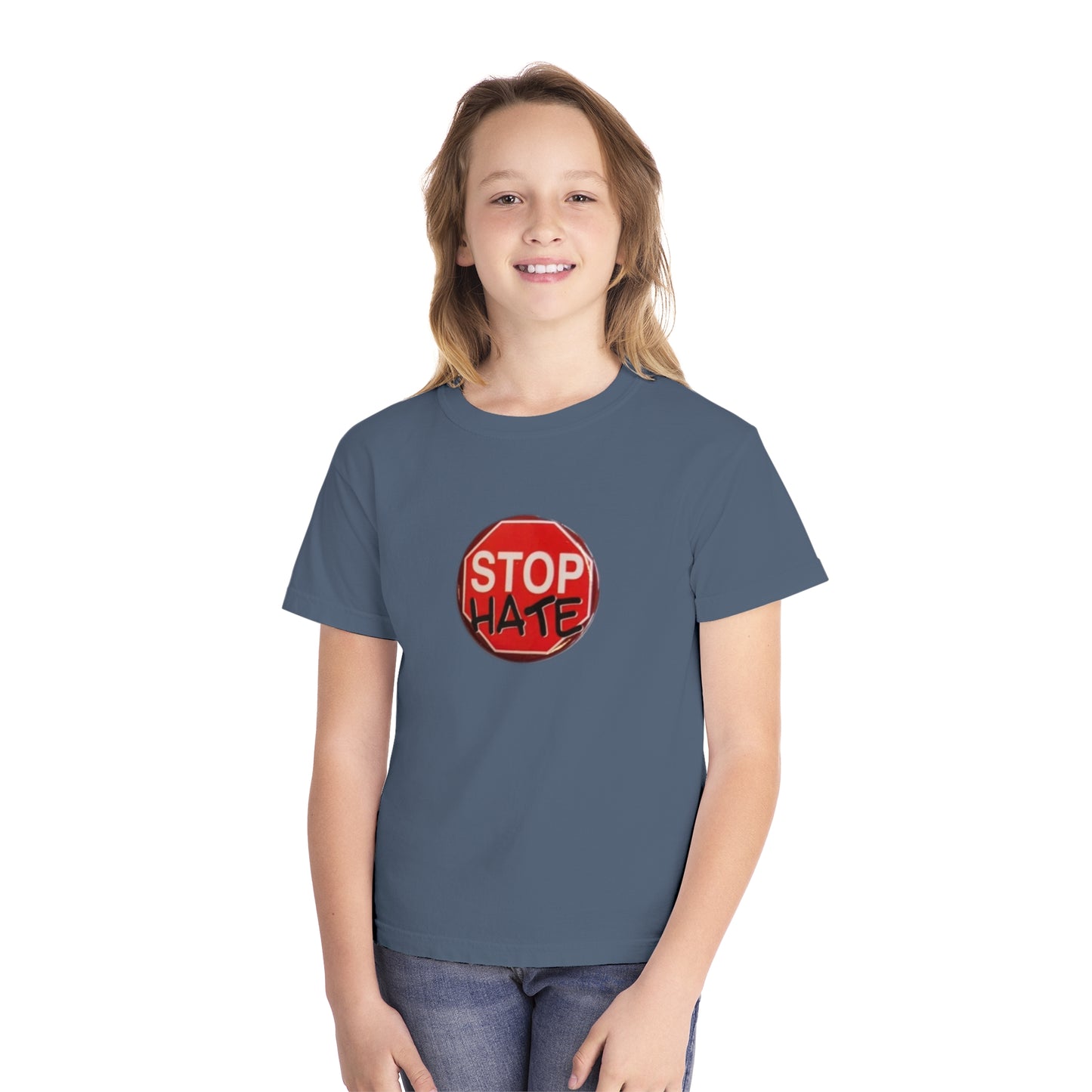 Youth Stop Hate Button Tee