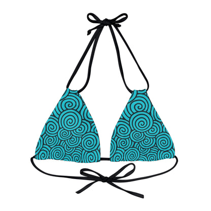 Turquoise Print Strappy Triangle Bikini Top