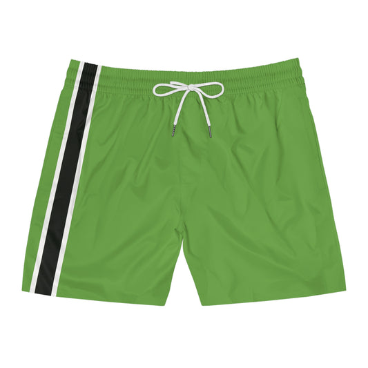 Lime Green BW Stripe Swim Trunks