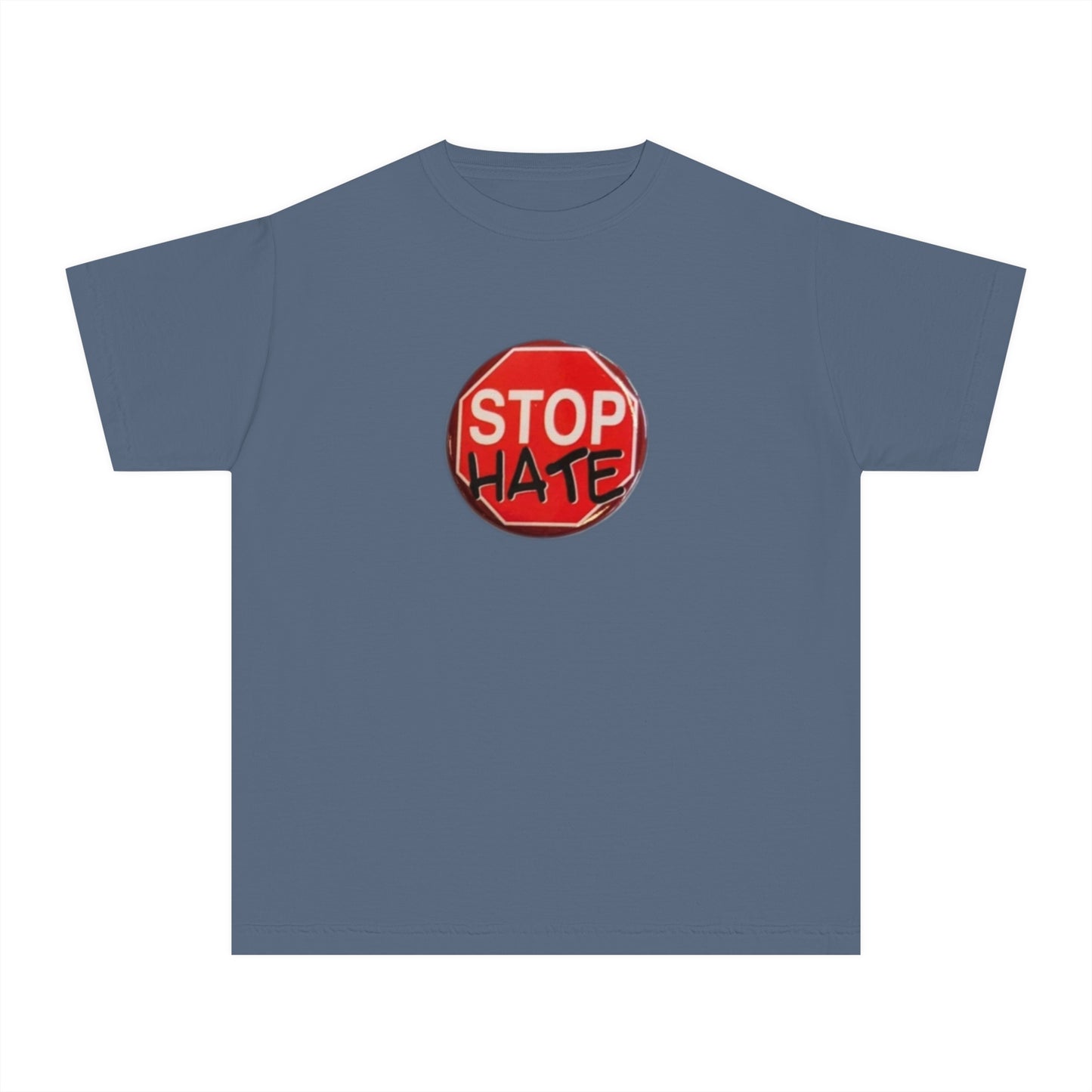 Youth Stop Hate Button Tee