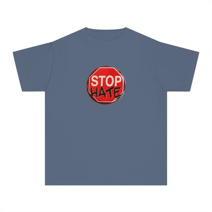 Youth Stop Hate Button Tee