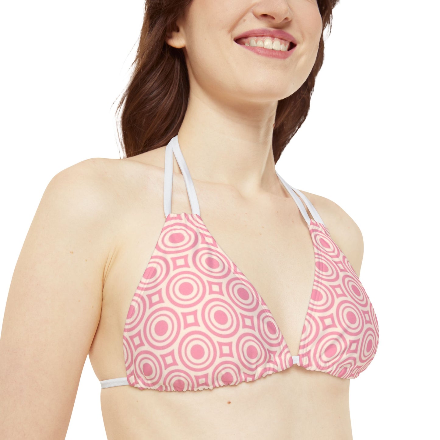 Pretty Pink Print Strappy Triangle Bikini Top