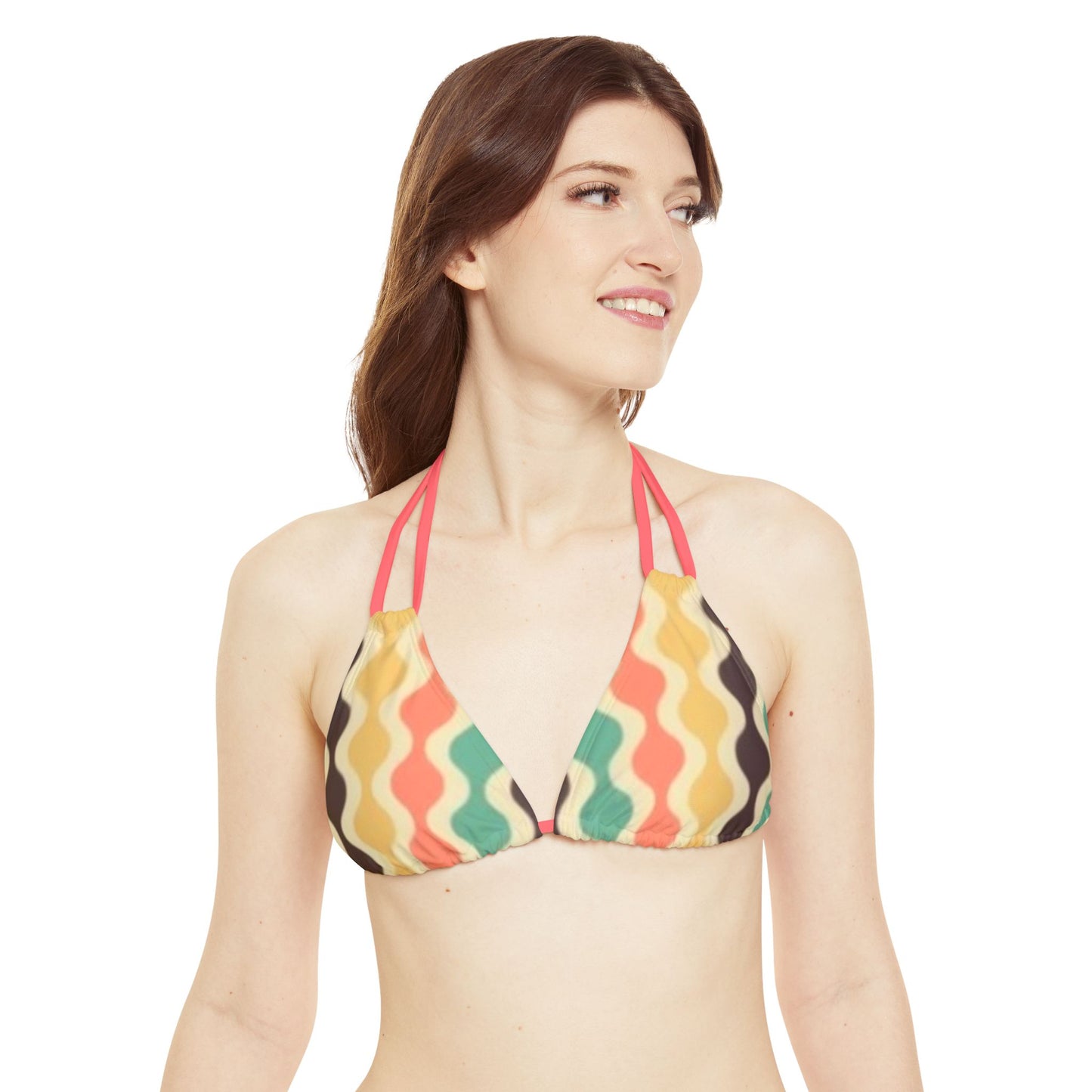 70's Yellow Spectrum Print Strappy Triangle Bikini Top