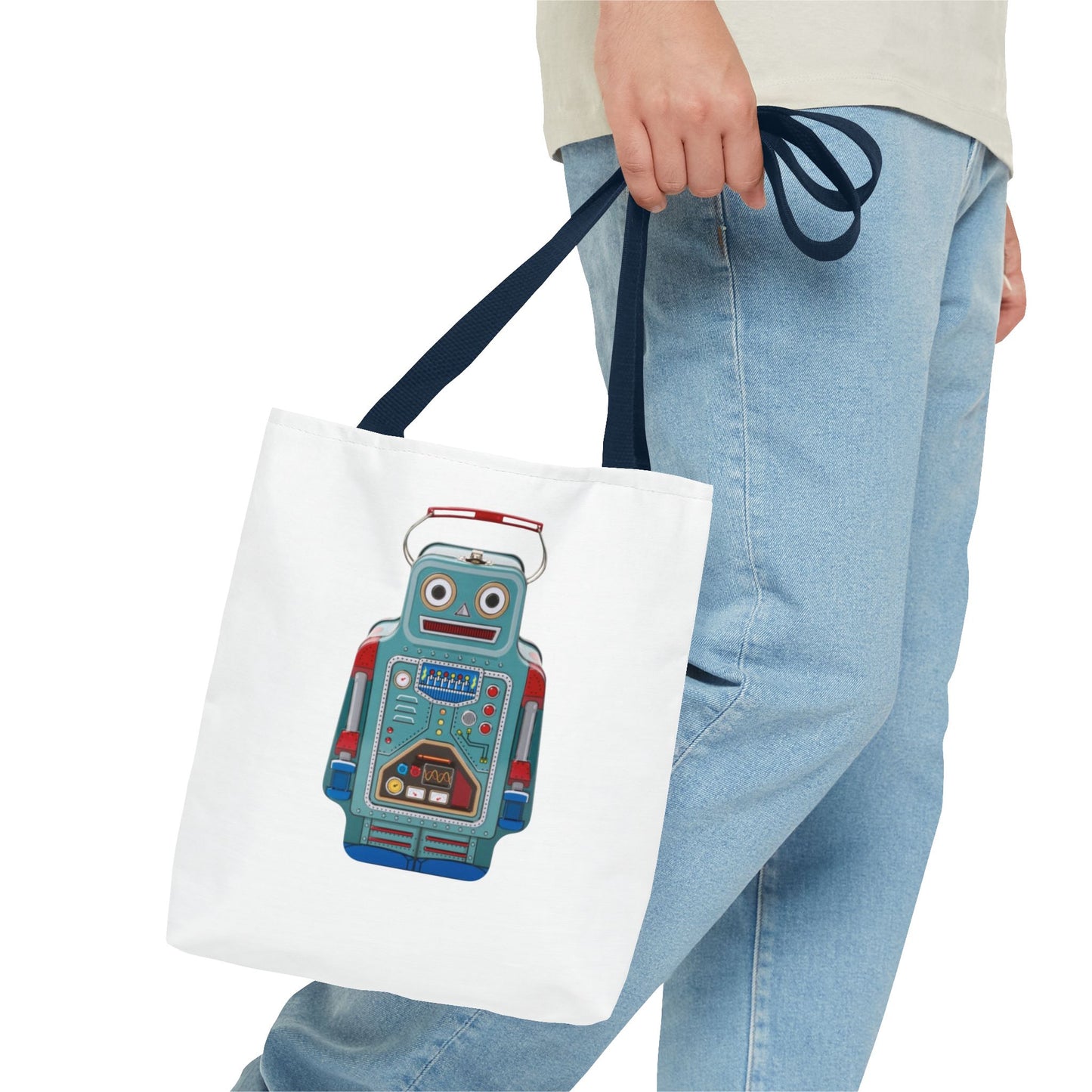 Retro Robot Tote Bag, Fun Eco-Friendly Shopping Bag, Gift for Tech Lovers, Cute Reusable Bag, Quirky Robot Design