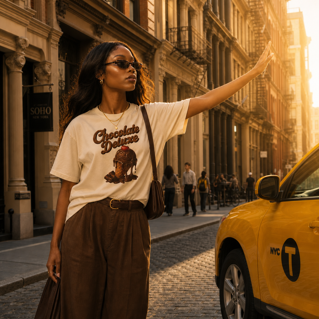 Chocolate Deluxe Tee — Vintage Ice Cream Cone Graphic Women's Boxy T‑Shirt