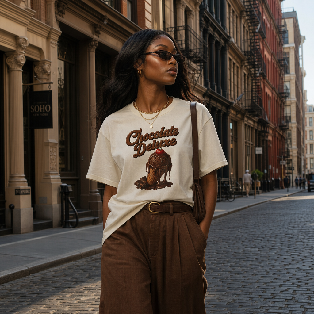 Chocolate Deluxe Tee — Vintage Ice Cream Cone Graphic Women's Boxy T‑Shirt