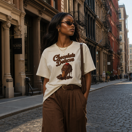 Chocolate Deluxe Tee — Vintage Ice Cream Cone Graphic Women's Boxy T‑Shirt